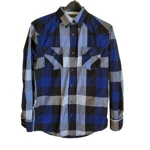 Coastal Shirt Mens Medium Button Front Black Snap Plaid Western Gorpcore Country